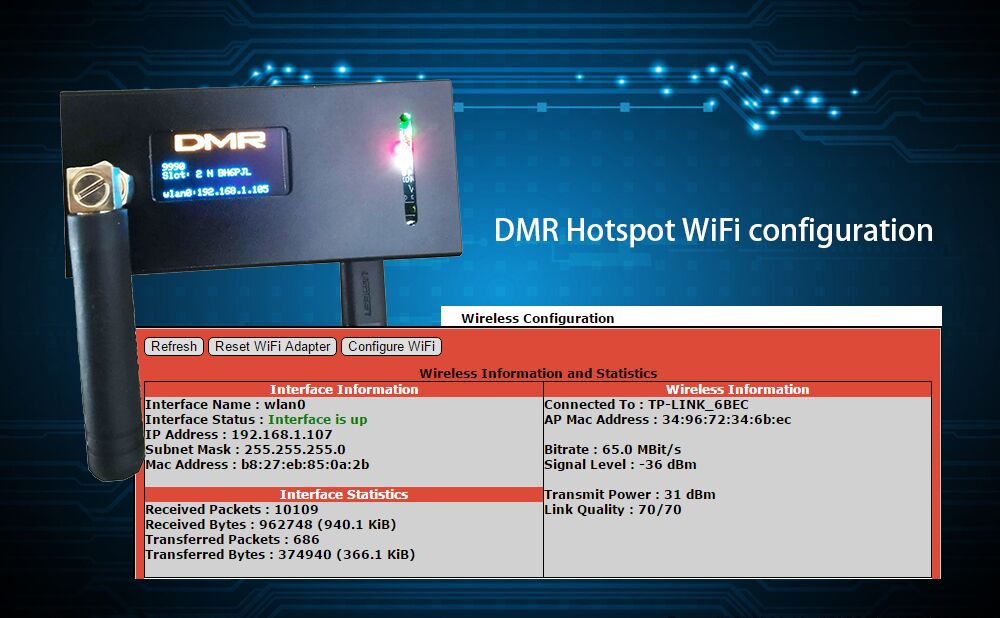 WiFi configuration for MMDVM/Pi-star Simplex Hotspot
